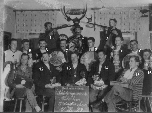 Gruppenbild mit Mitgliedern des Schützenvereins aus dem Jahr 1928